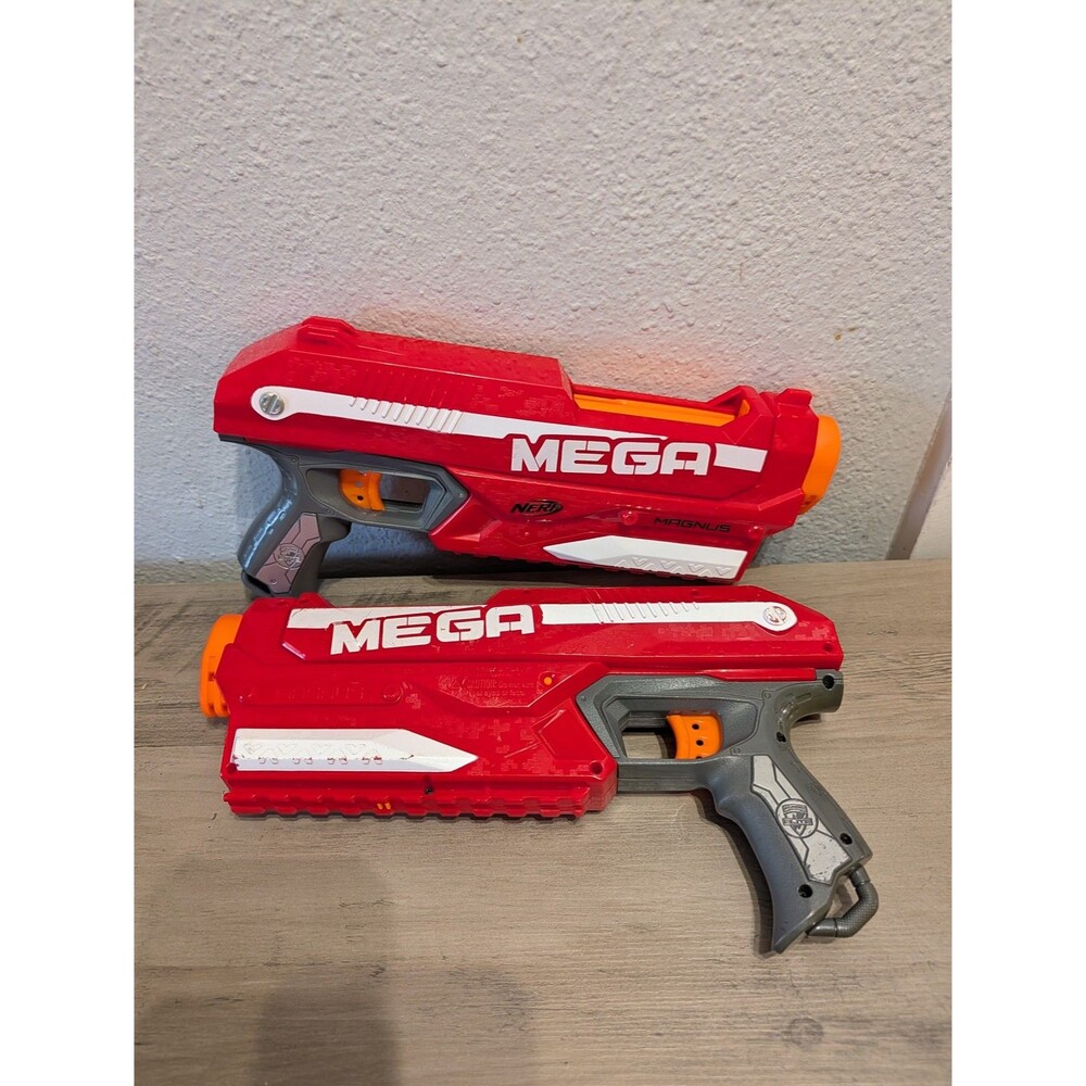 NERF MEGA Magnus Red Blasters Lot of 2 Tested Working No Darts